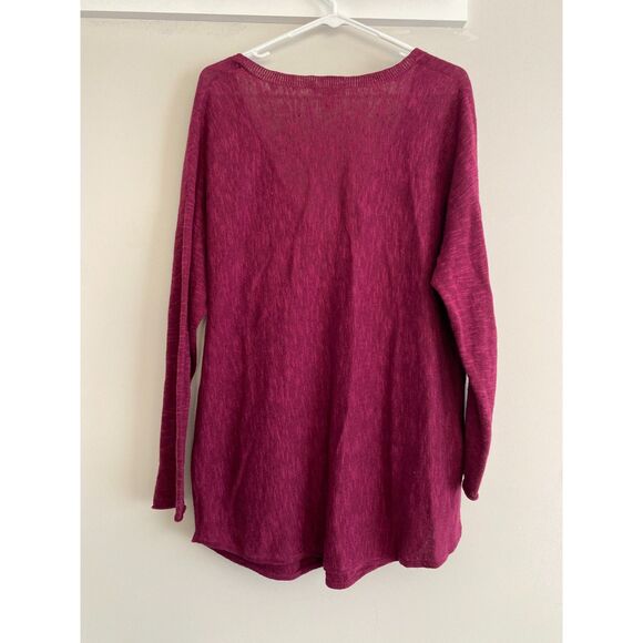 Eileen Fisher Burgundy Linen and Cotton Cardigan Womens Small Oversized Button - Picture 2 of 7